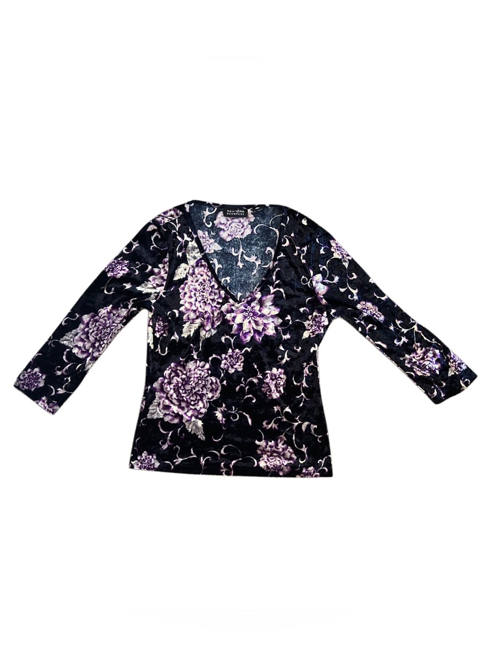 New York Company Y2K Floral Velvet Blouse